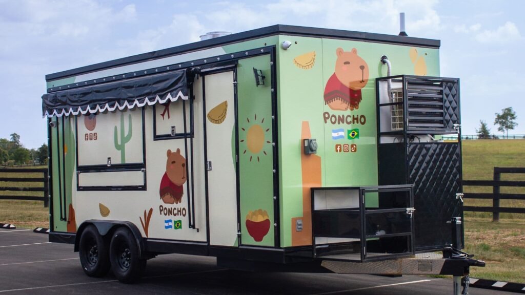 Poncho food truck set up for private events and catering with South American food.